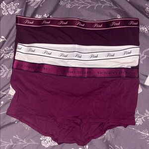 Victoria's Secret Pink Boxers - Burgundy, White, and Purple